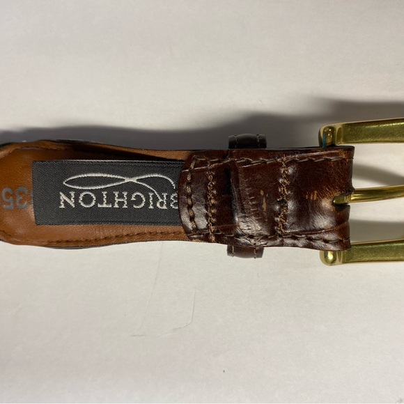 Brighton Braided Nylon and Croc Embossed Men’s Brown Belt, Gold Hardware Size 36 - Picture 5 of 10